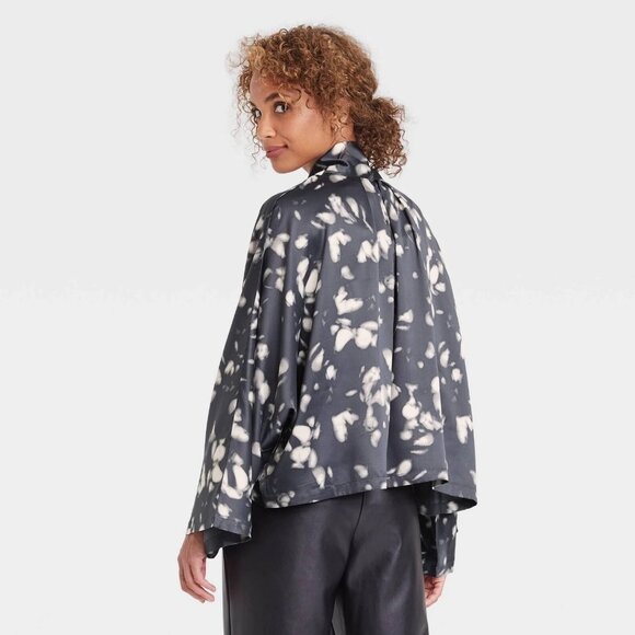 OSFM - Womens Floral Print Short Duster - A New Day - Black Ivory - Picture 6 of 7